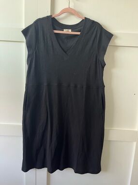 Pact Black V-Neck Midi Dress with Cap Sleeves